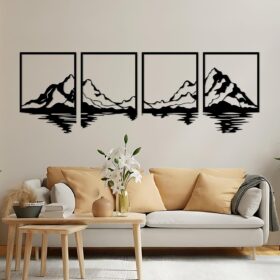 4 Pcs Metal Mountain Wall Art, Large Mountains Wall Decor, Mountain Forest Decorative Painting Suitable For Living Room Bedroom Office Indoor And Outdoor (Mountains Rivers Large)