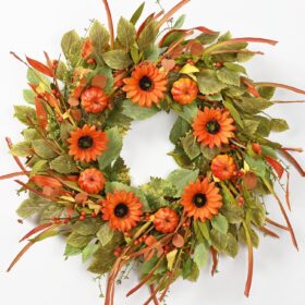 22in Fall Wreaths for Front Door, Autumn Pumpkin Wreath with Sunflower& Pumpkins, Fall Door Wreath for Thanksgiving Decorations, Farmhouse Decor Indoor and Outdoor