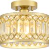 Crystal Ceiling Light Fixture, Modern Semi Flush Mount Ceiling Light, Gold Lighting Fixtures Ceiling Lamp for Hallway, Kitchen, Entryway, Bedroom, Laundry Room, 9.05 Inch