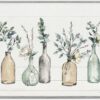 Bottles and Plants Farm Wood Textured, Design by  Wall Art, 11 x 14, Multi-Color for Living Room, Grey Framed