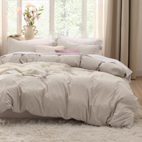 Duvet Cover Queen Size - 3 Pieces Prewashed Extra Soft Bedding Set, Includes 1 Duvet Cover 90x90 Inches with Zipper Closure & 2 Pillow Shams, Linen, Comforter Not Included