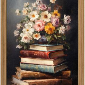 Framed Vintage Floral Wall Art - 3D Textured Flowers Books Sandstone Hand Drawn Art Oil Painting - Minimalist Botanical Wall Decor for Bedroom Living Room Office Decor 12X16in