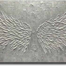 Wall Art with Canvas Hand Painted Wings, Grey and White Heavy Texture Oil Painting Wall Decor, Modern Painting Artwork for Wall for Living Room Bedroom Office Home Decor(48" Wx24 L)