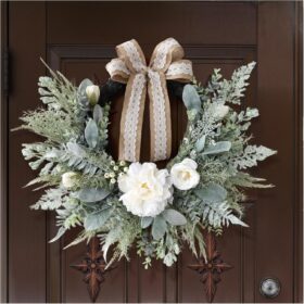 22 Inch Boho Rose & Eucalyptus Wreaths for Front Door–Rustic Front Door Wreath for Spring, Summer, Fall & All Seasons–Outdoor Wreaths for Front Door, Porch & Door Hanging Decor