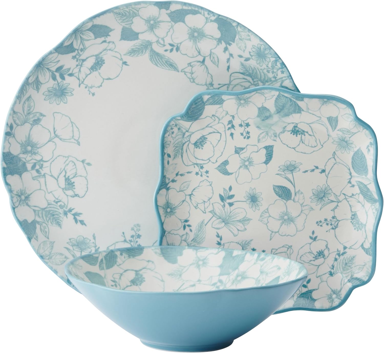 12 Piece Plate Bowl Dinnerware Set, Blue - Image 2