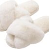 Women's Fuzzy Slippers Cross Band Memory Foam House Slippers Open Toe