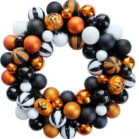 Happy Halloween Wreath for Front Door, 18” Artificial Ball Wreaths Door Decor for Home Halloween Party Decorations (18in)