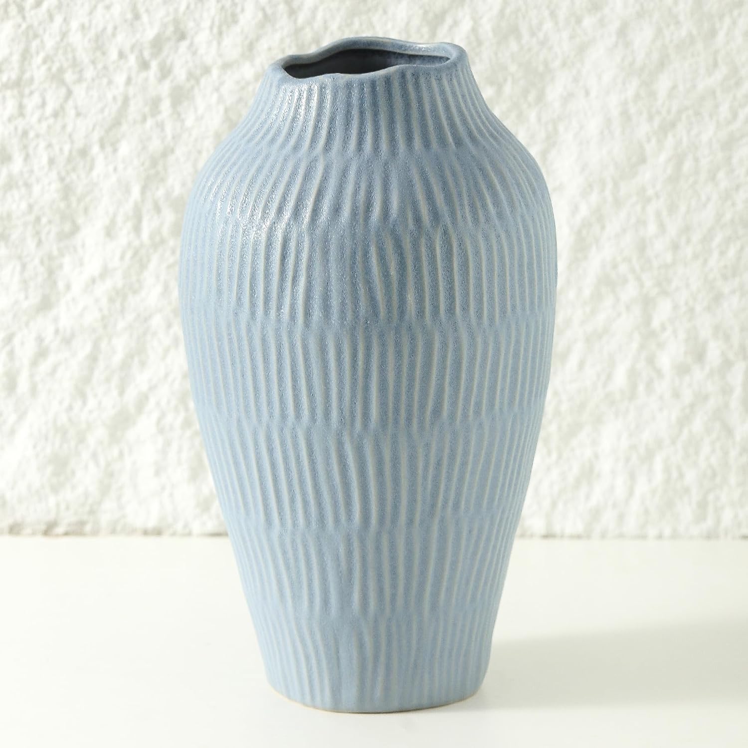Ceramic Vase for Home Decor,11.6 Inch Flower Vases,Decorative Blue Vase for Pampas Grass,Modern Art Texture Vases for Home Entryway Living Room Dining Table Farmhouse Office Decor-Mat Blue