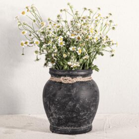 Rustic Black Vase - Farmhouse Ceramic Flower Vases, Vintage Home Decoration Vase, Clay Vase, Vase Centerpiece for Table, Vase for Living Room, Bathroom, Shelf Decor, 6.5 Inch, Black, 1 Pcs