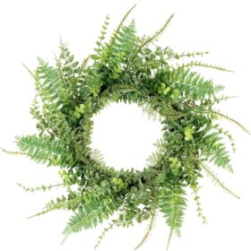 26inch Fern Wreath for Front Door, 26'' Farmhouse Mixed Green Wreath for Door Wall Window Decoration, Handmade Spring Summer Large Wreath